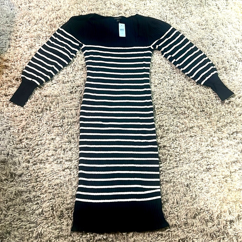 Ann Taylor NWT Sz. SP.  Striped bubble long sleeve Midi Sweater Dress